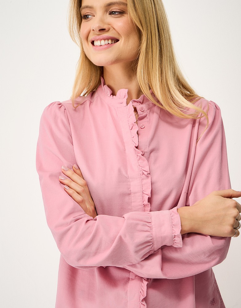Frill Neck Cord Blouse in Pink