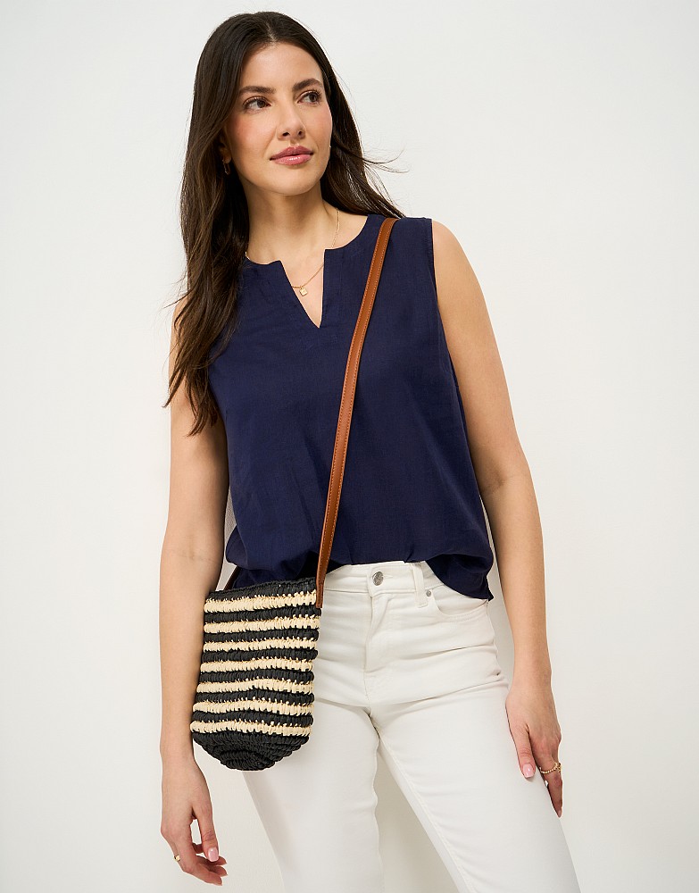 Shelley Linen-Blend Shell Top in Dark Blue