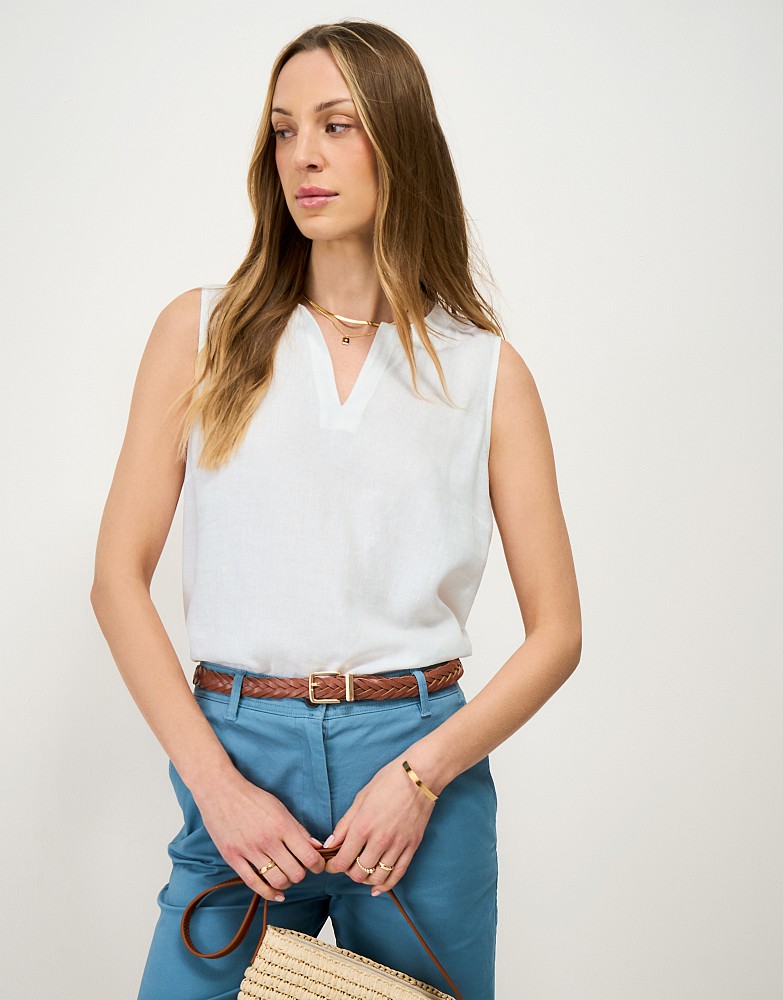 Shelley Linen-Blend Shell Top in White