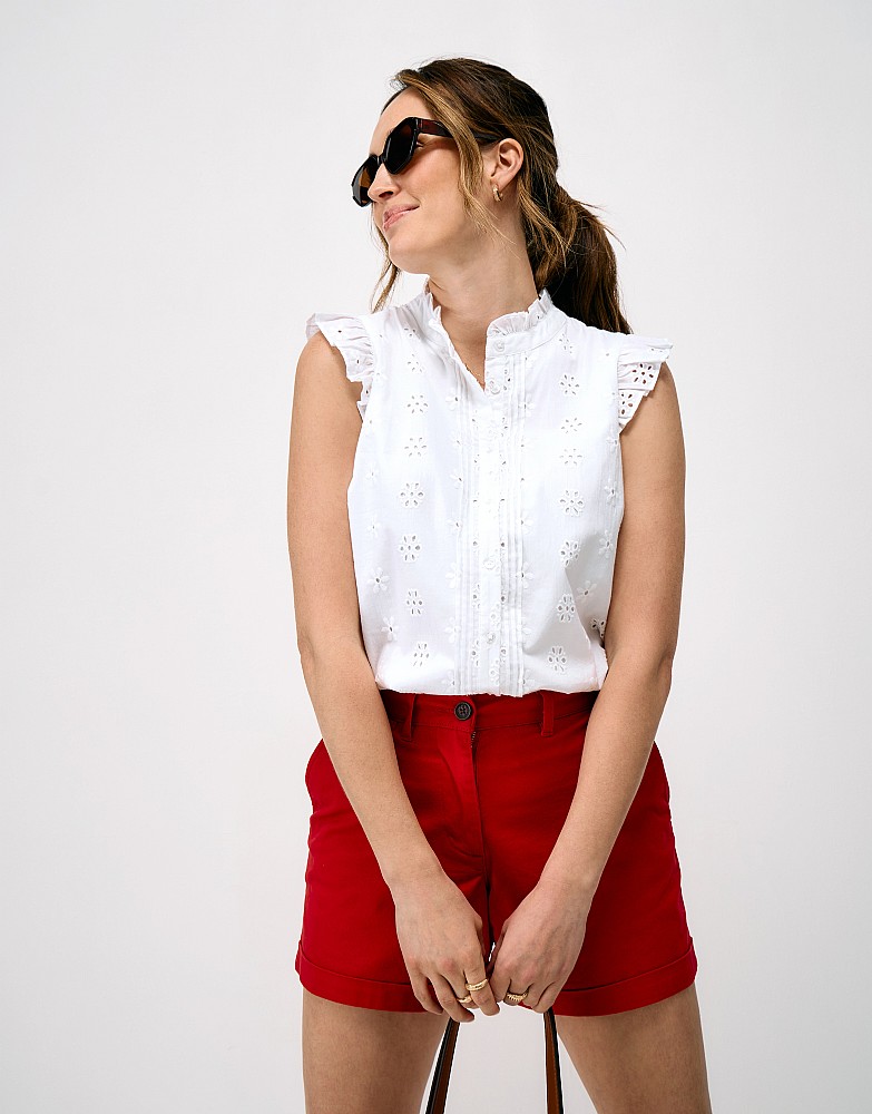 Mila Broderie Frill Sleeve Blouse in White