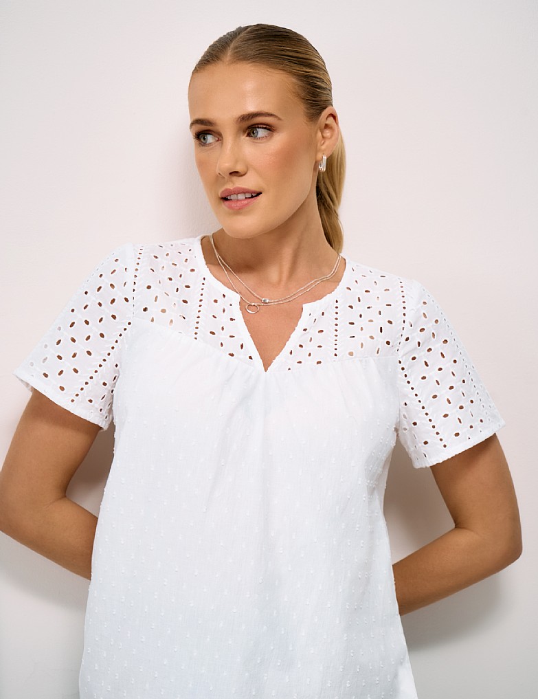 Kylie Broderie Cotton Blouse in White