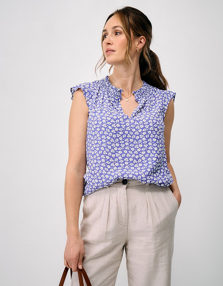 Dara Viscose Sleeveless Ditsy Floral Blouse in Blue