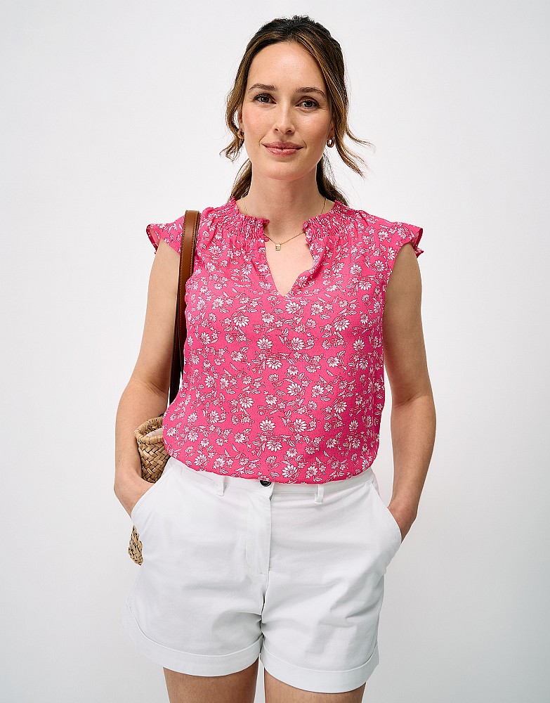 Dara Viscose Sleeveless Floral Blouse in Bright Pink