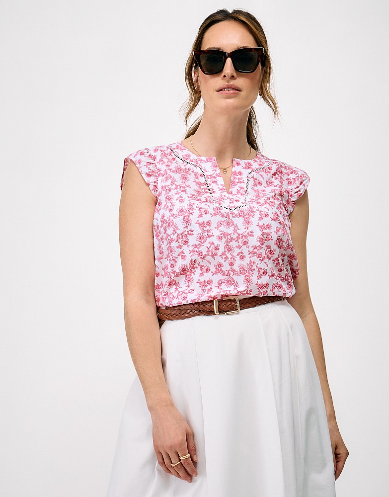 Stephanie Cotton Poplin Blouse in Pink and White Floral