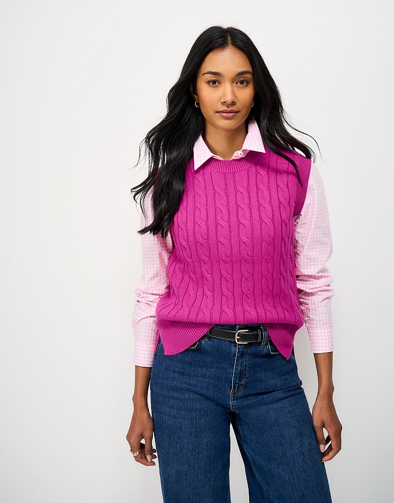 Harmony Cable Knit Vest in Pink
