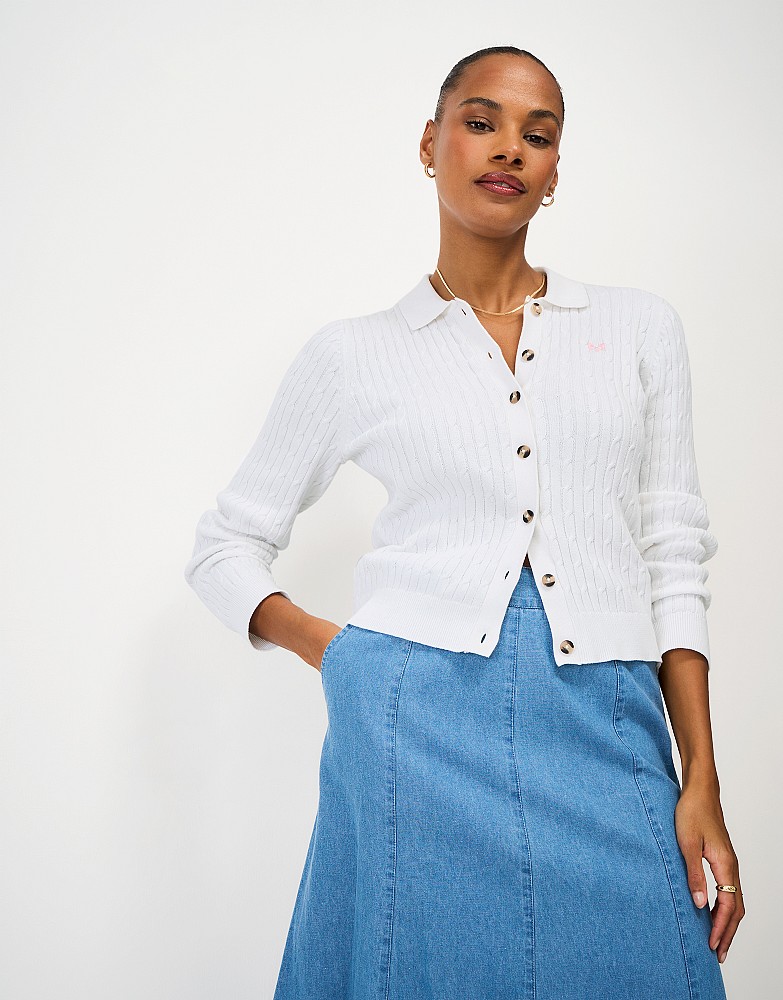 Heritage Cotton Cable-Knit Cardigan in White