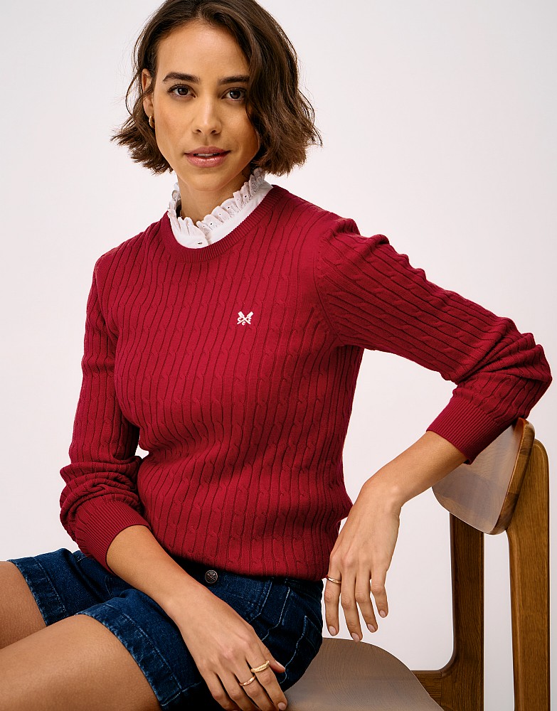 Heritage Cable Crew Neck Jumper with Cashmere in Red