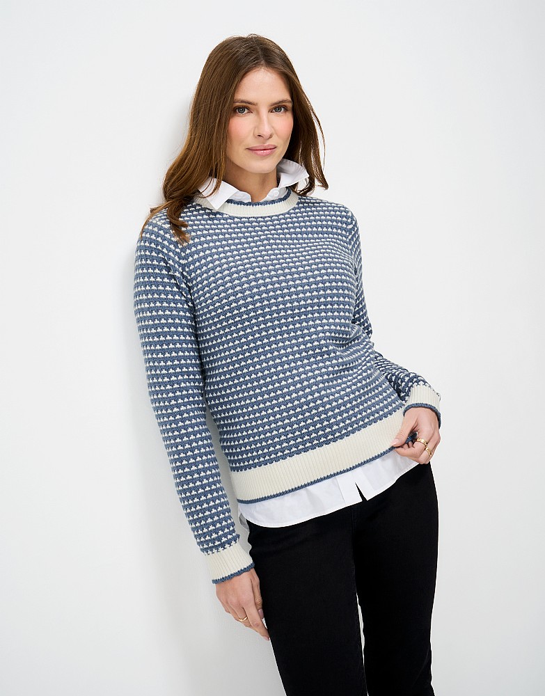 Tanni Textured Stitch Jumper in Blue and White