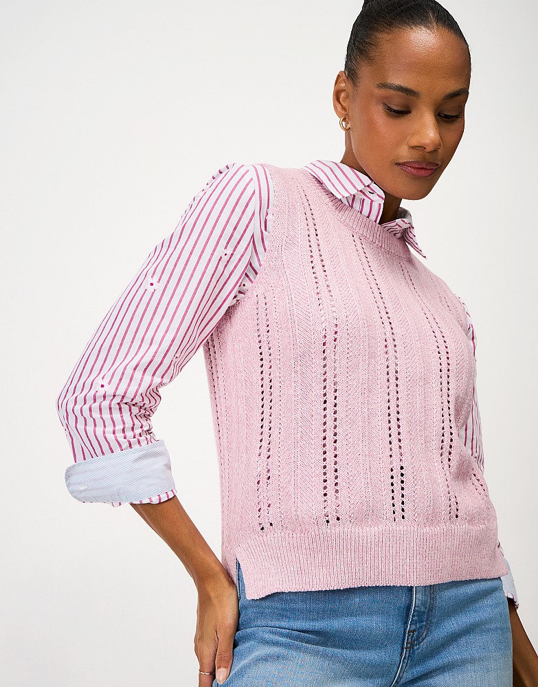 Crew-Neck Layering Vest in Pink