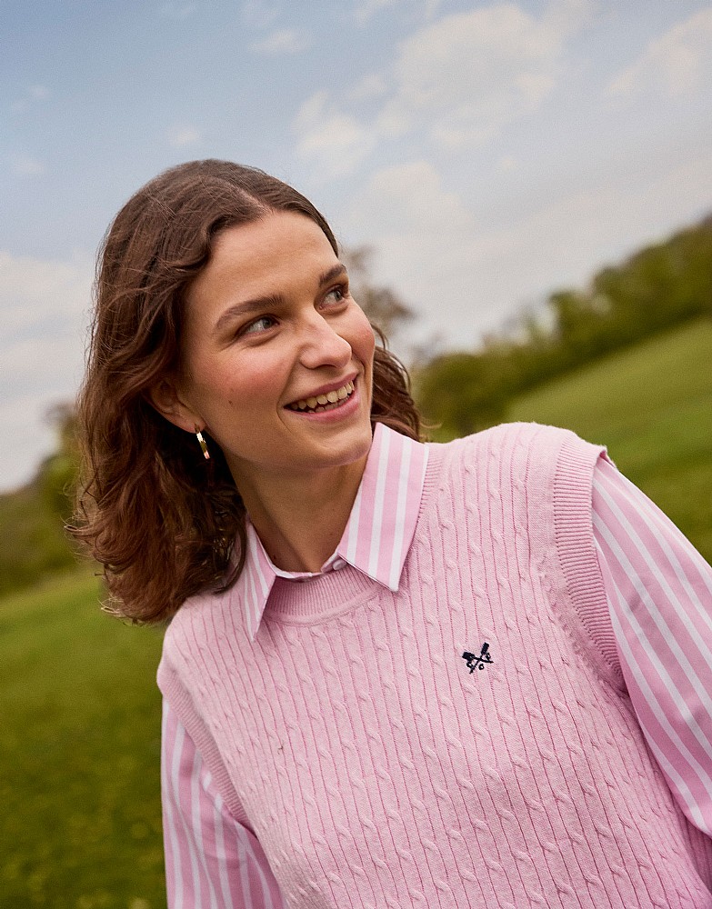 Summer Heritage Cotton Cable-Knit Vest in Pink Marl