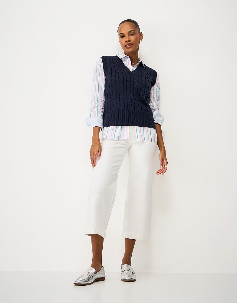 Women's Cotton Cable-Knit V-Neck Vest in Navy from Crew Clothing