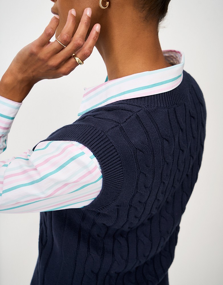 Women's Cotton Cable-Knit V-Neck Vest in Navy from Crew Clothing