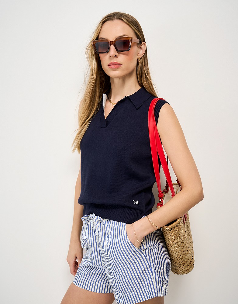 Sleeveless Cotton Knit Rugby Vest in Navy