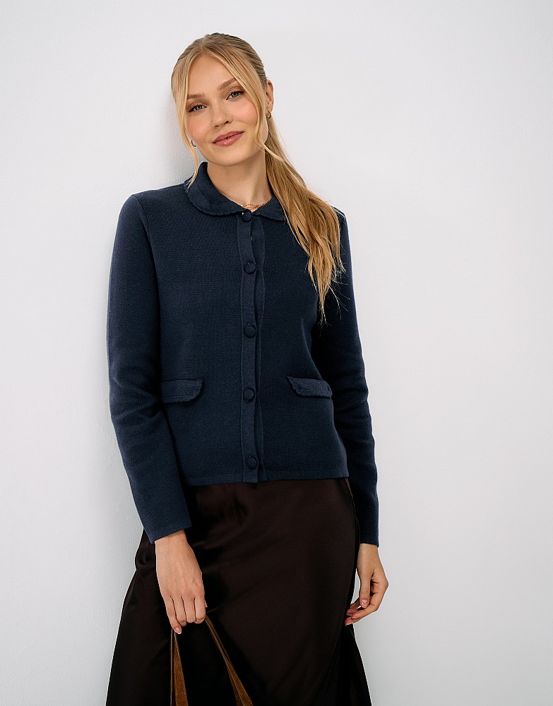 Louise Cotton & Wool Milano-Knit Jacket in Navy
