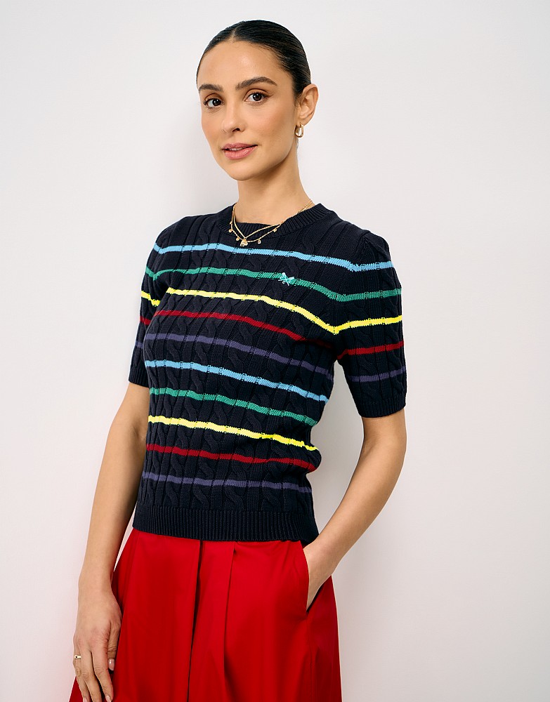 Summer Heritage Cable Knit Striped Tee in Navy & Multicolours