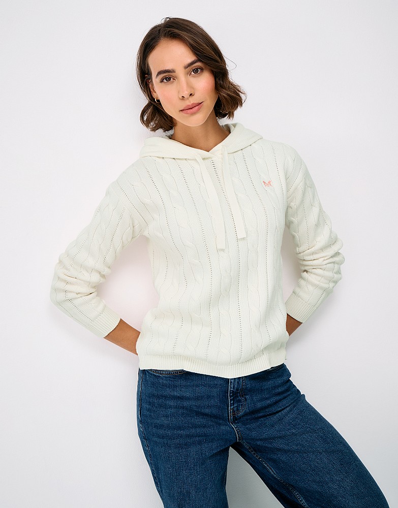 Cable Knit Hoodie in White