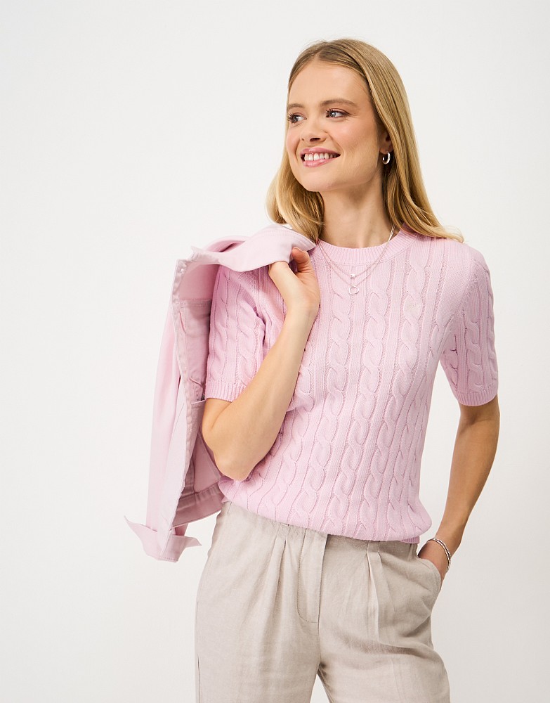 Heritage Cable Knit Short Sleeve T-Shirt in Pink