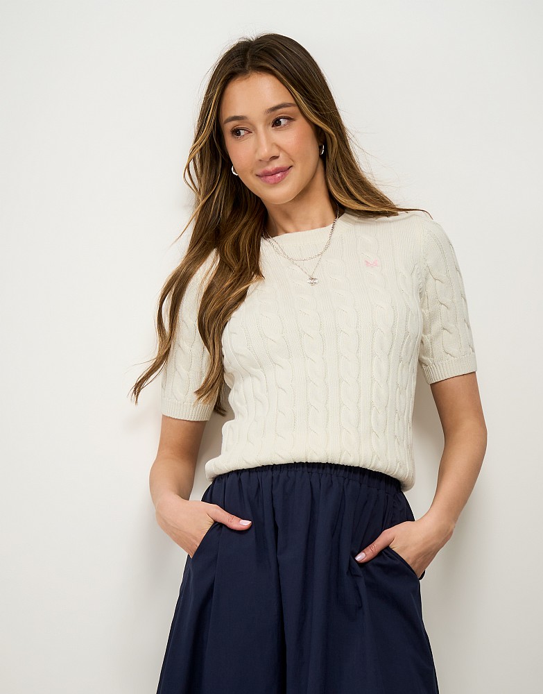 Heritage Cable Knit Short Sleeve T-Shirt in White