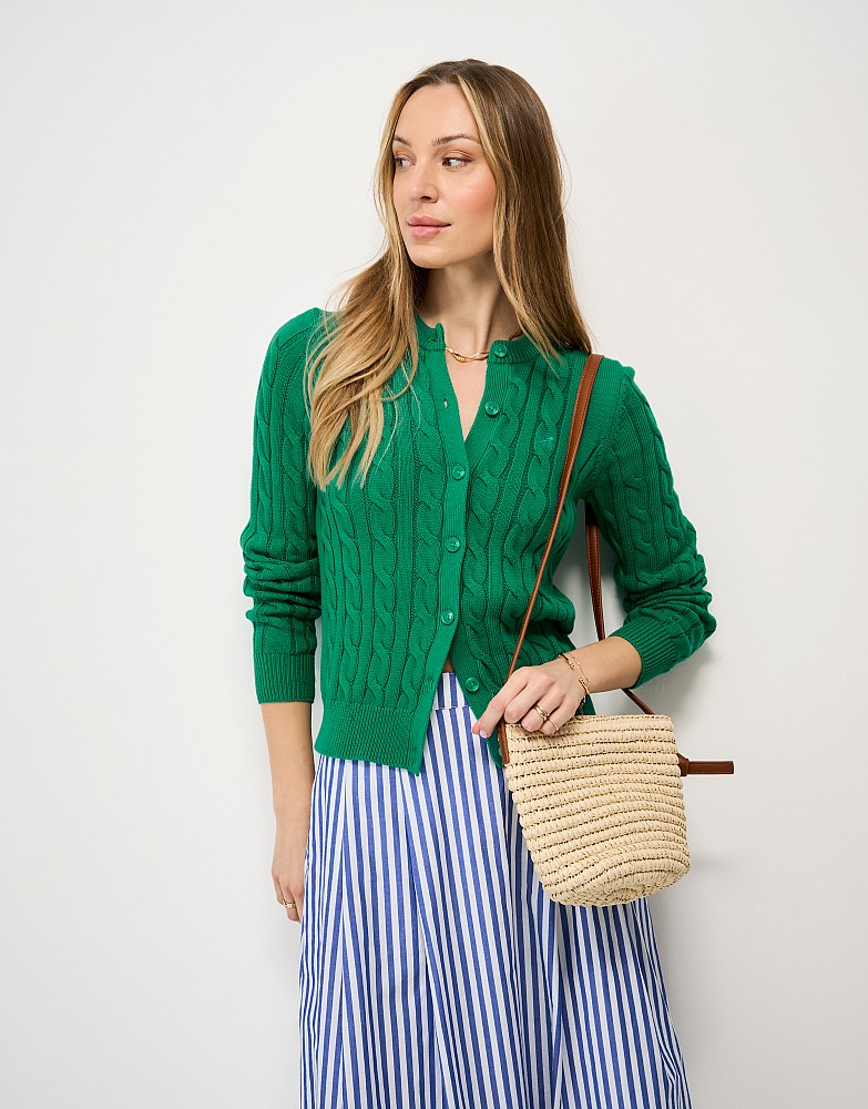 Summer Heritage Cotton Cable-Knit Cardigan in Green