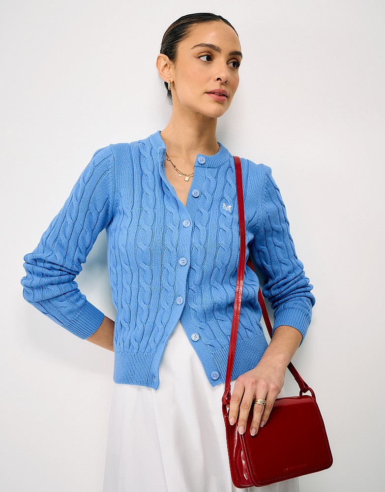 Summer Heritage Cable Cardigan in Little Blue