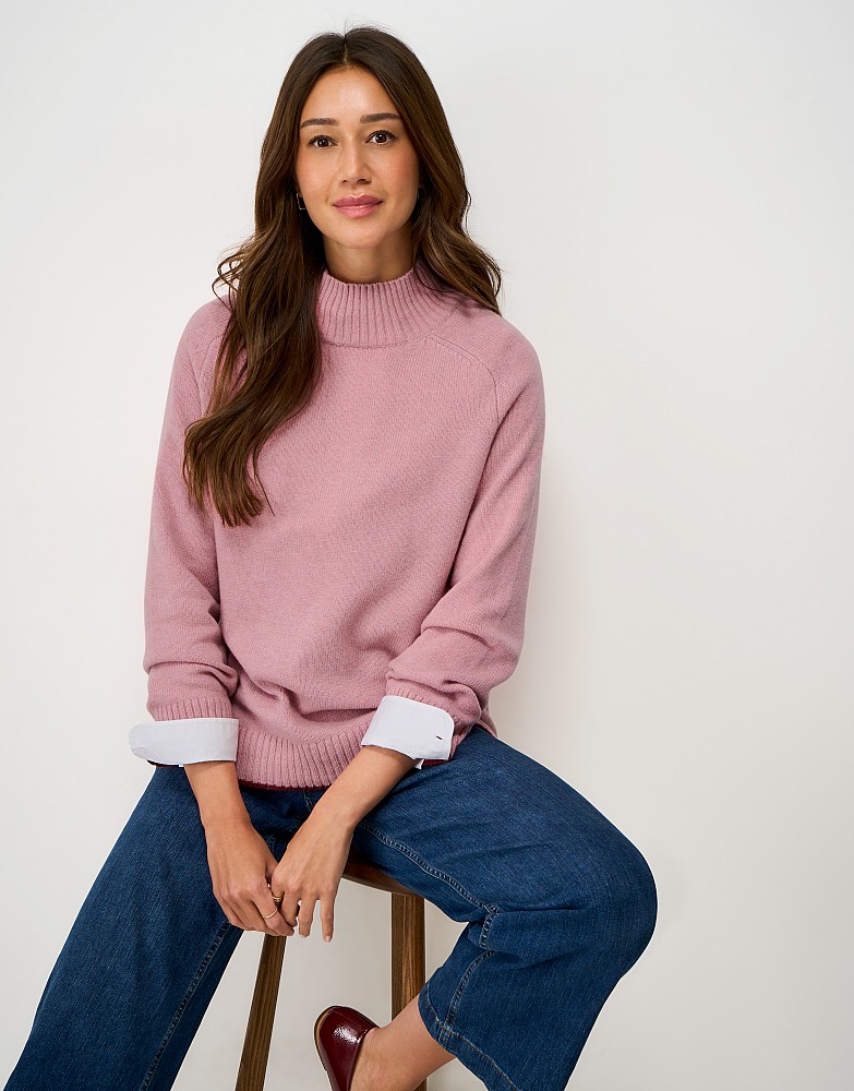 Harmony Saddle Shoulder Funnel Neck Jumper in Pink
