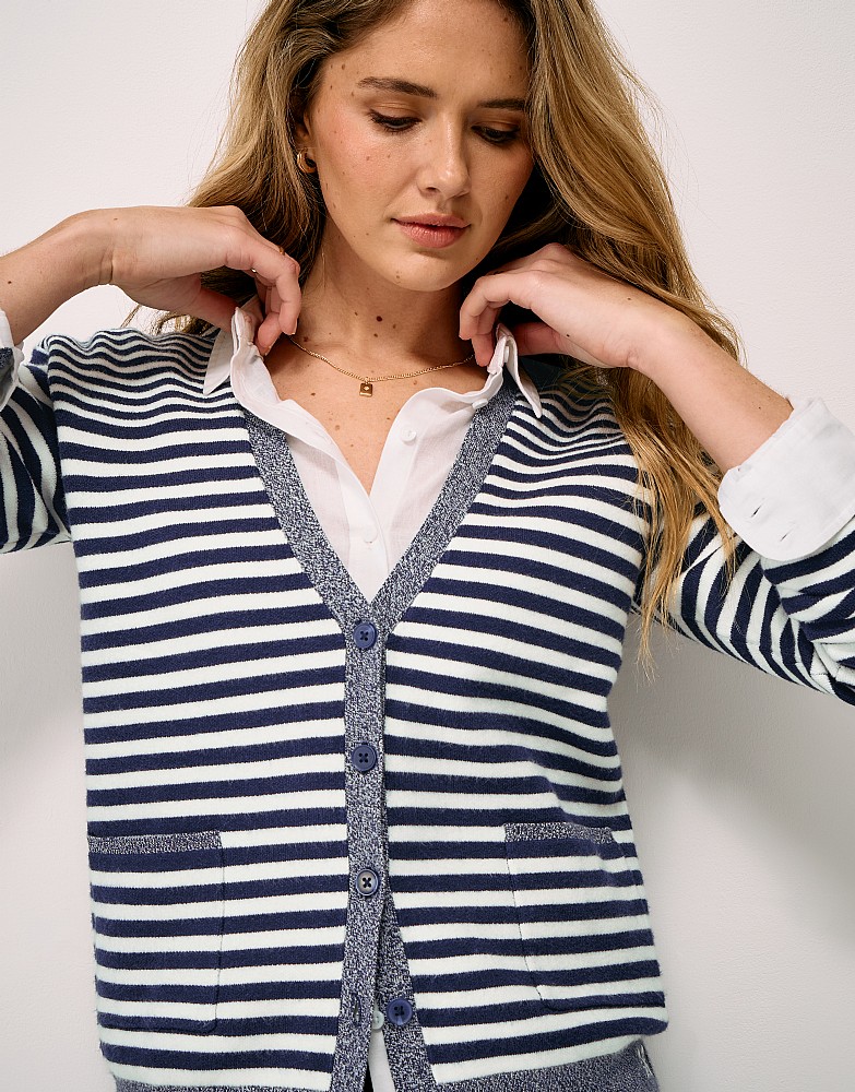 Mixed Stripe Interest Cardigan in Navy and White