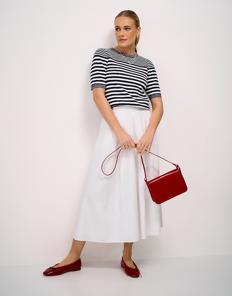 Mixed Stripe Interest Tee in Navy and White