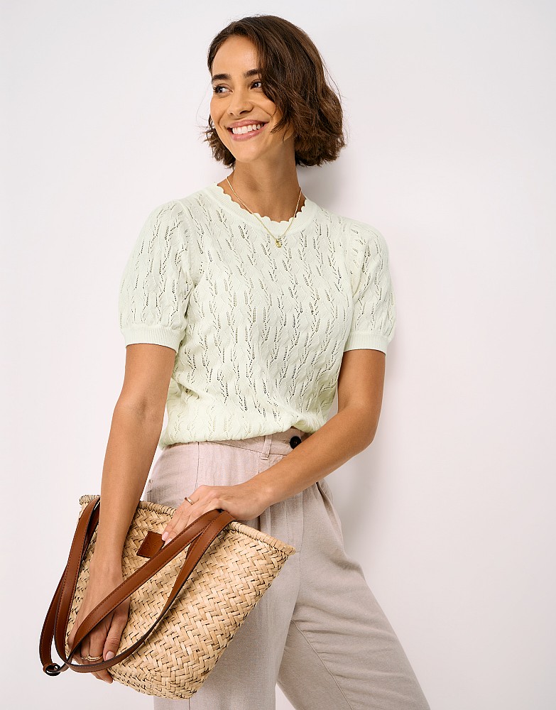 Alicia Cotton Pointelle Top in White