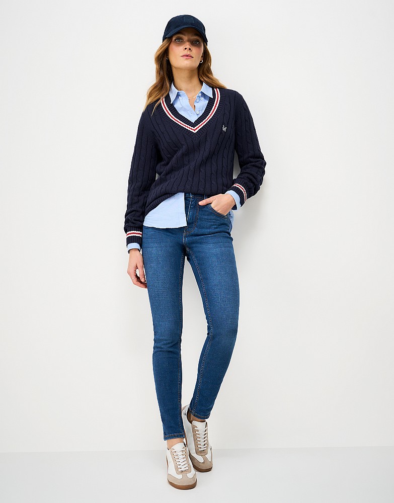 Cable Cricket Jumper in Navy