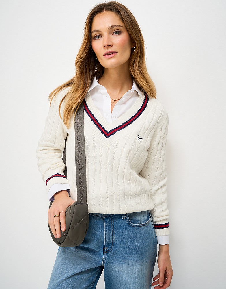 Cable Cricket Jumper in White