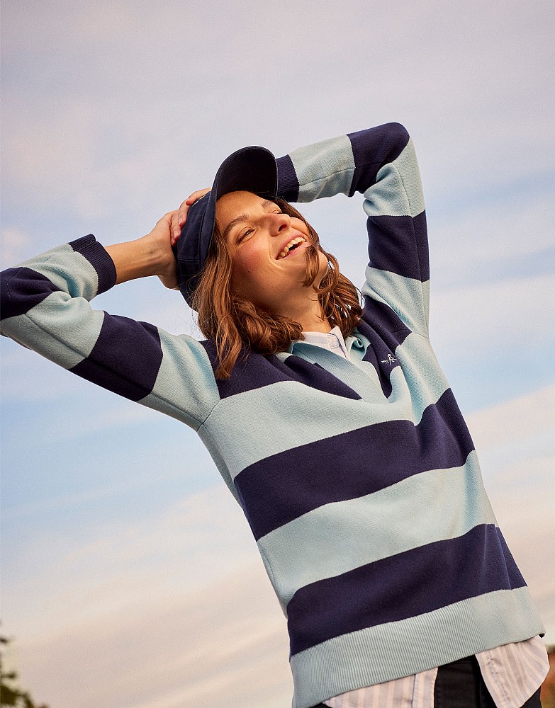 Cotton Rugby Jumper in Blue & Navy Stripes