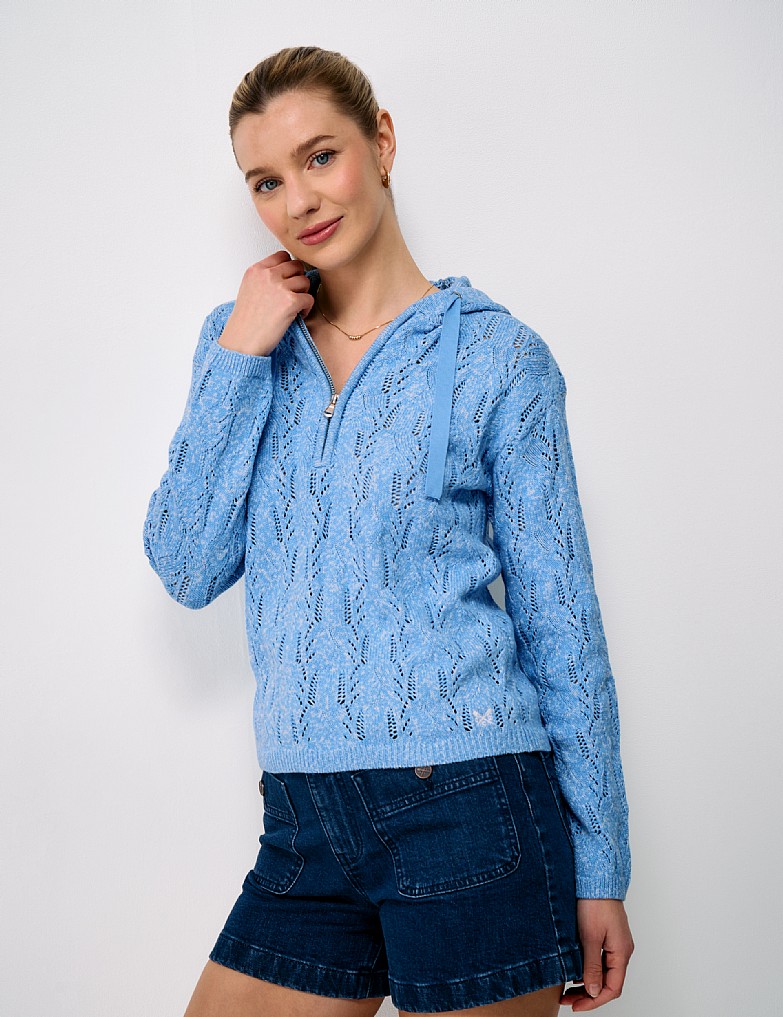 Leith Knitted Lace-Stitch Beach Cover-Up in Blue Marl