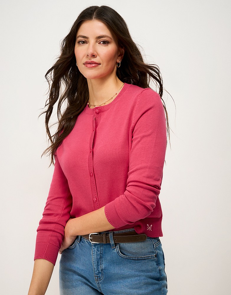 Crew Cotton Cardigan in Pink