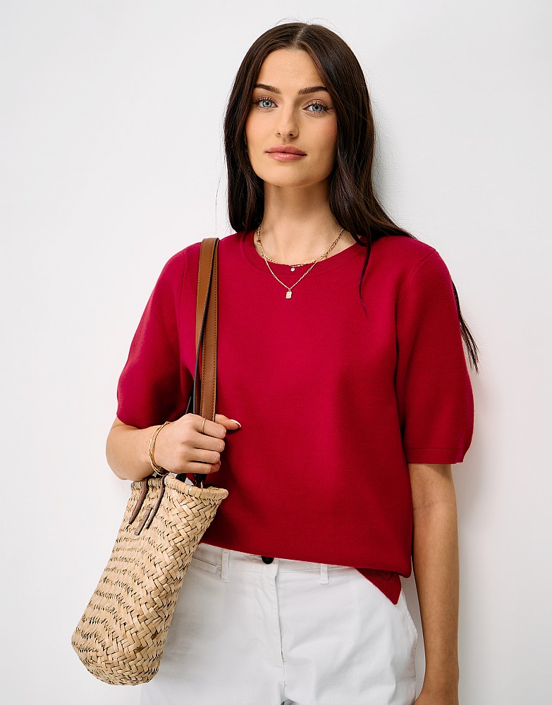 Knitted Tee in Cherry Red