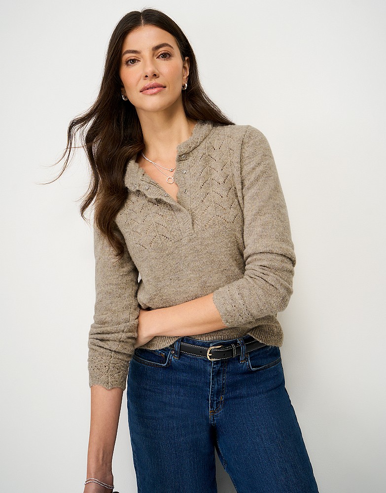 Pointelle Knit Jumper in Beige