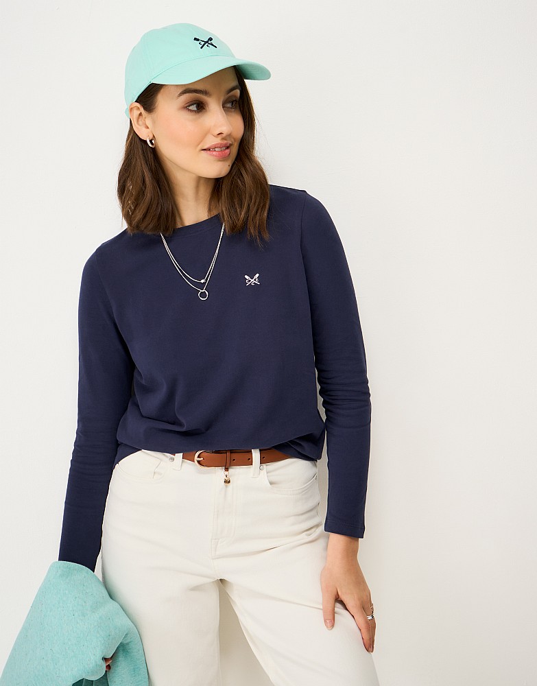 Supersoft Brushed-Cotton Long-Sleeve Top in Navy