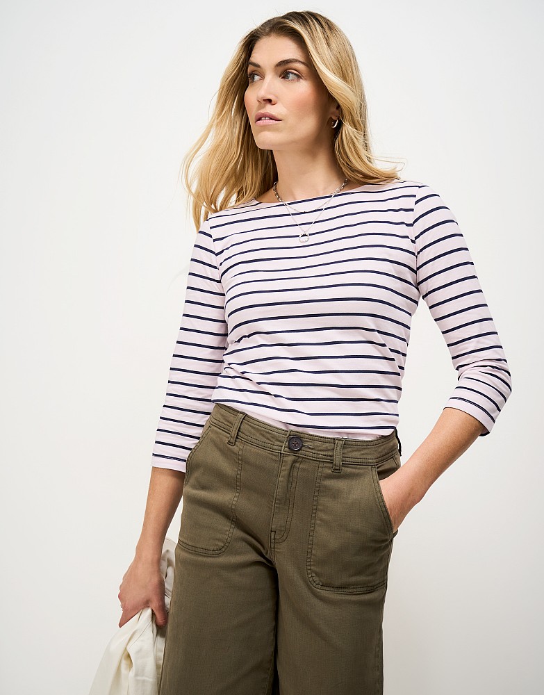 Essential Cotton Breton Top in Pink & Navy Stripe