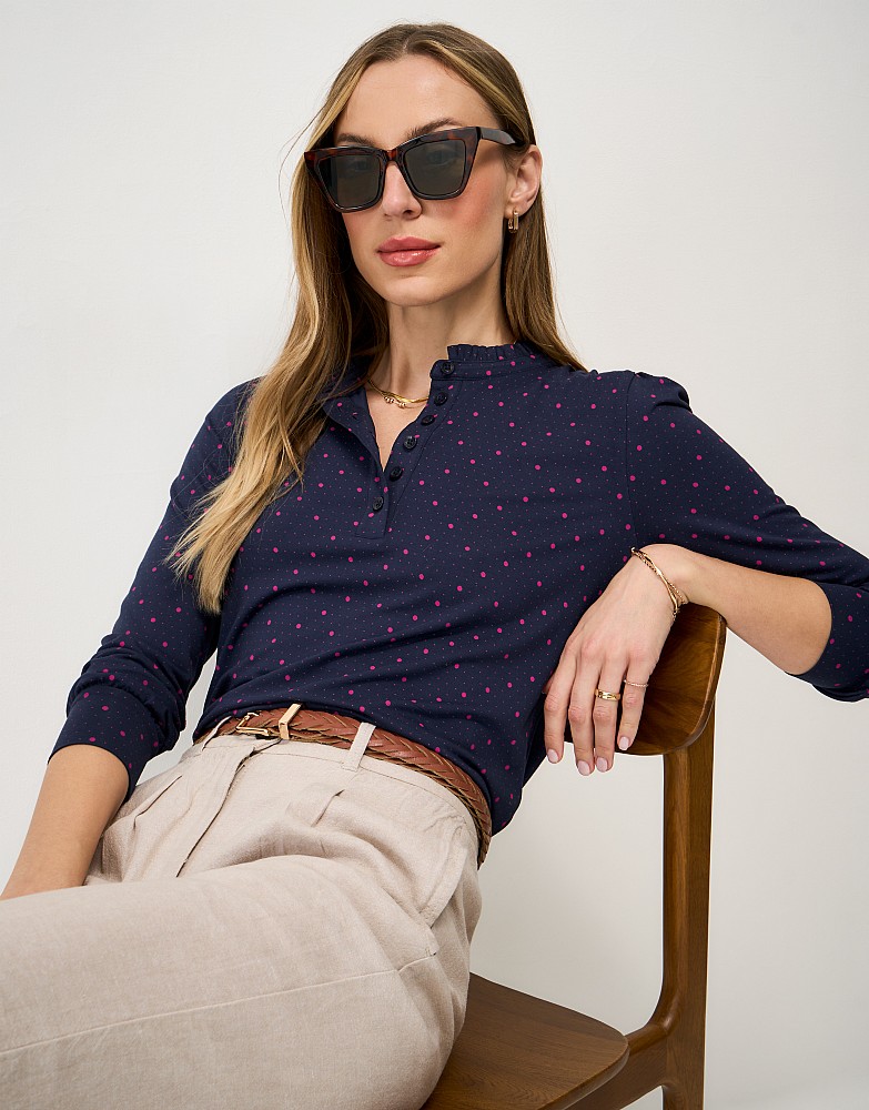 Frill Detail Jersey Top in Navy