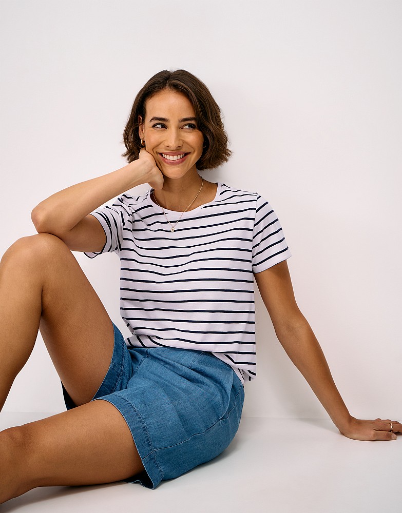 Cotton Breton Tee in Pink and Navy Stripes