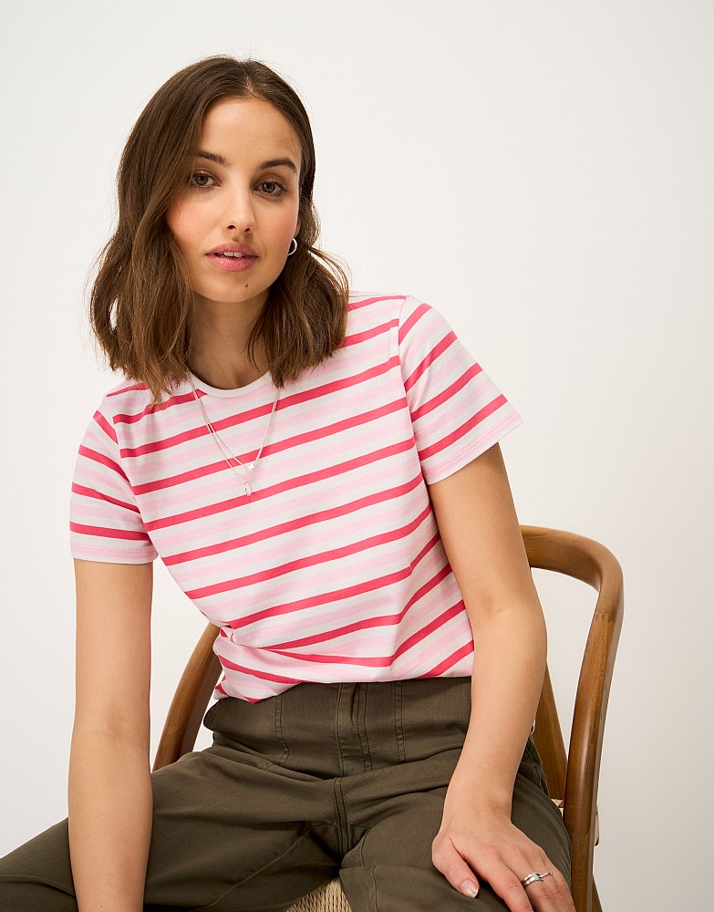 Cotton Breton Tee in Multi-Pink Stripe