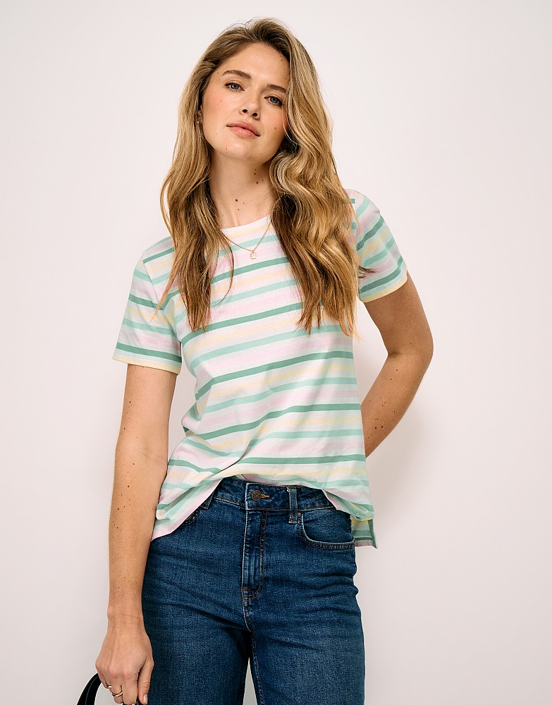 Cotton Breton Tee in Multi Pastel Stripe