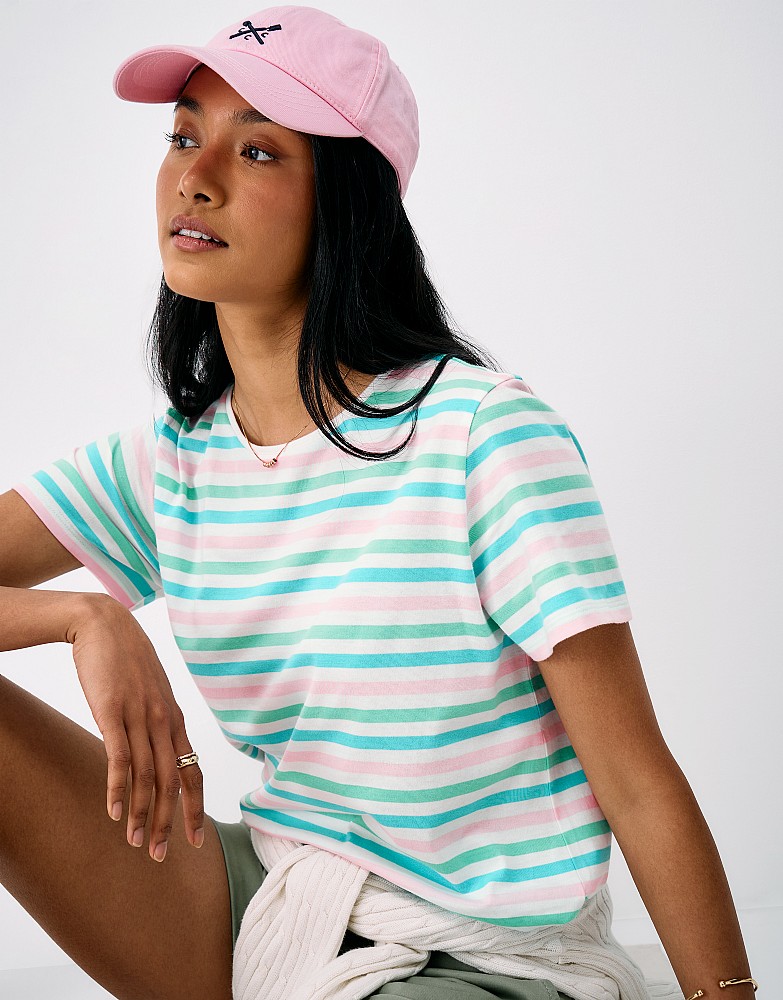 Cotton Breton Tee in White, Blue & Pink Stripe