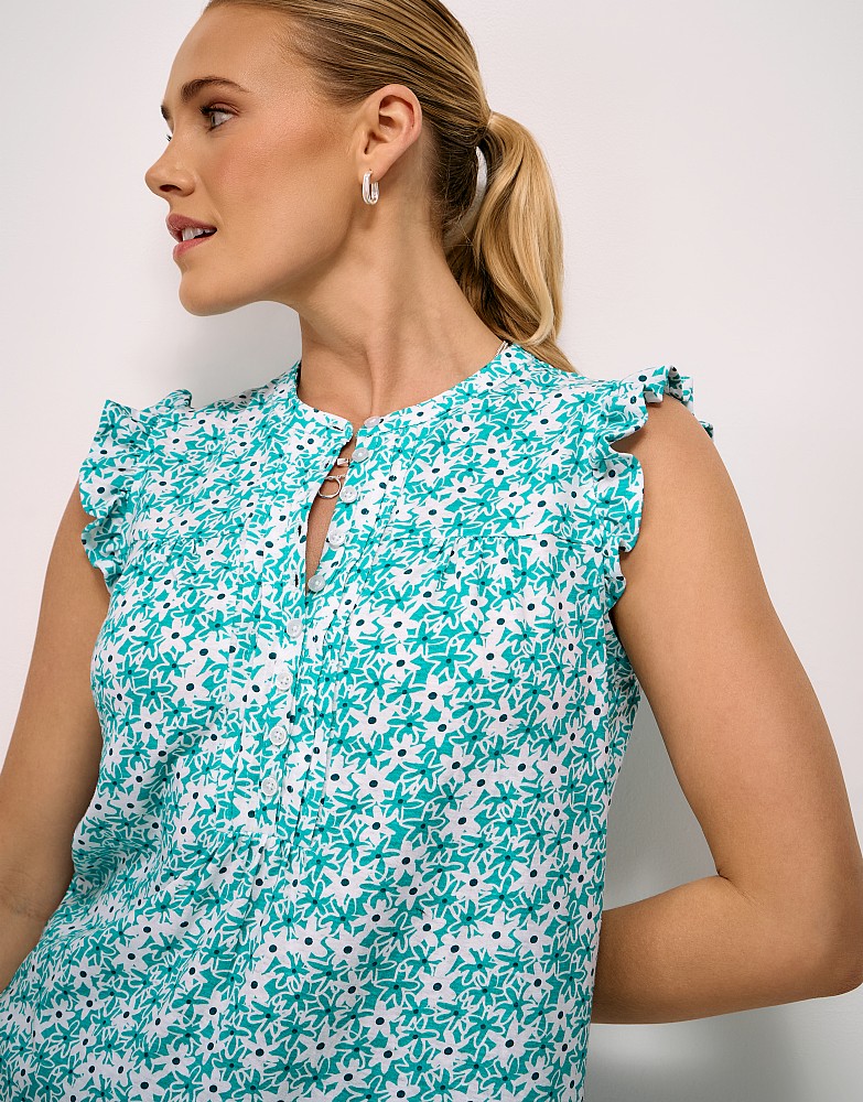 Women's Lydia Cotton-Linen Top in Blue Floral Print from Crew Clothing