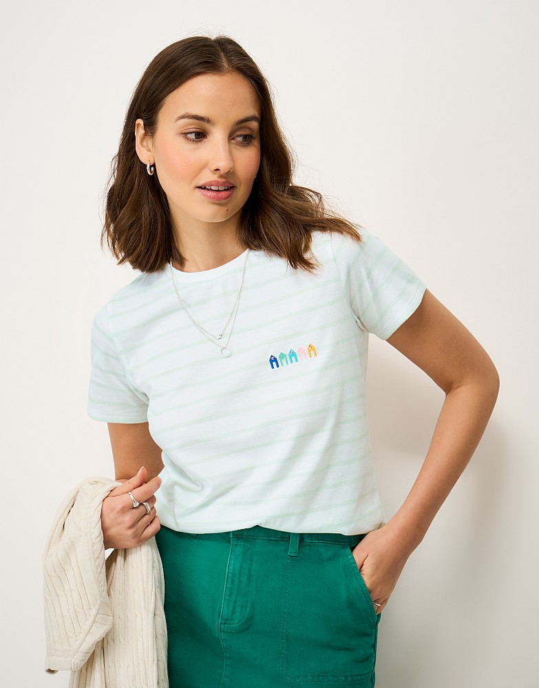 Embroidered Breton T-Shirt in Aqua