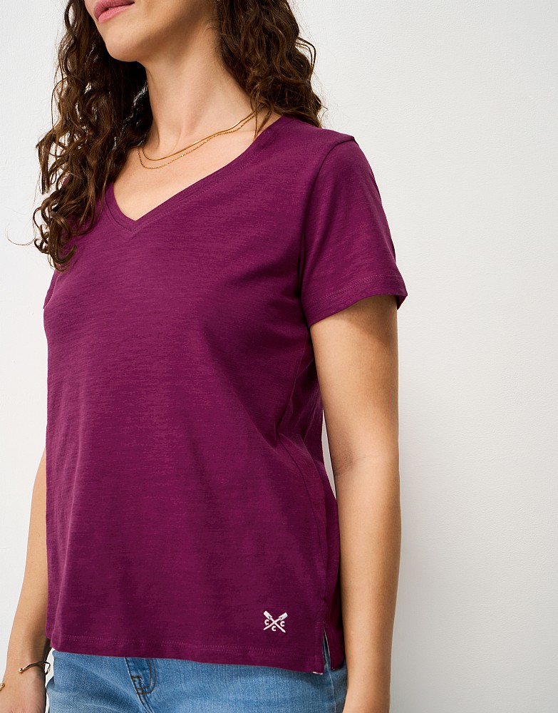 Cotton-Slub Perfect V-Neck Tee in Mulberry