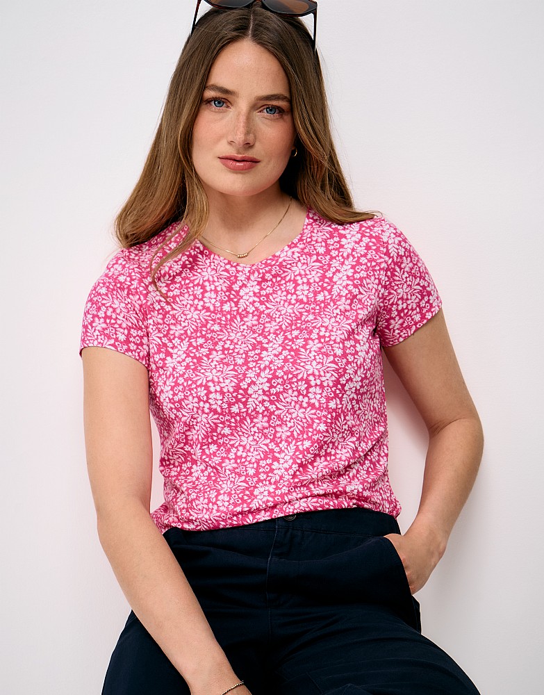 Viscose T-Shirt in Pink and White Floral
