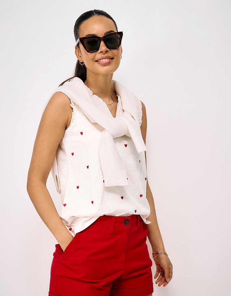 Frill Cotton Jersey Vest in White