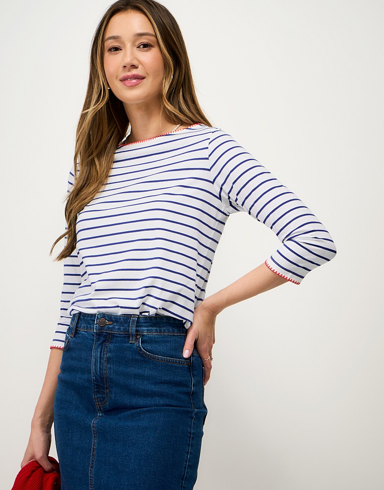 Breton Cotton Top in White and Blue Stripe