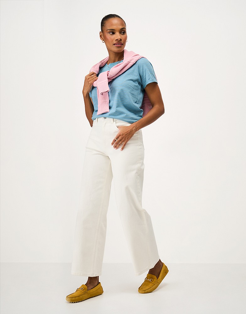 Cotton-Slub Perfect Crew Tee in Blue Stripe