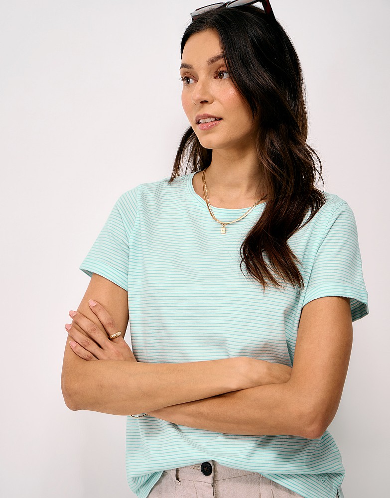 Cotton-Slub Perfect Crew Tee in Blue and White Stripes